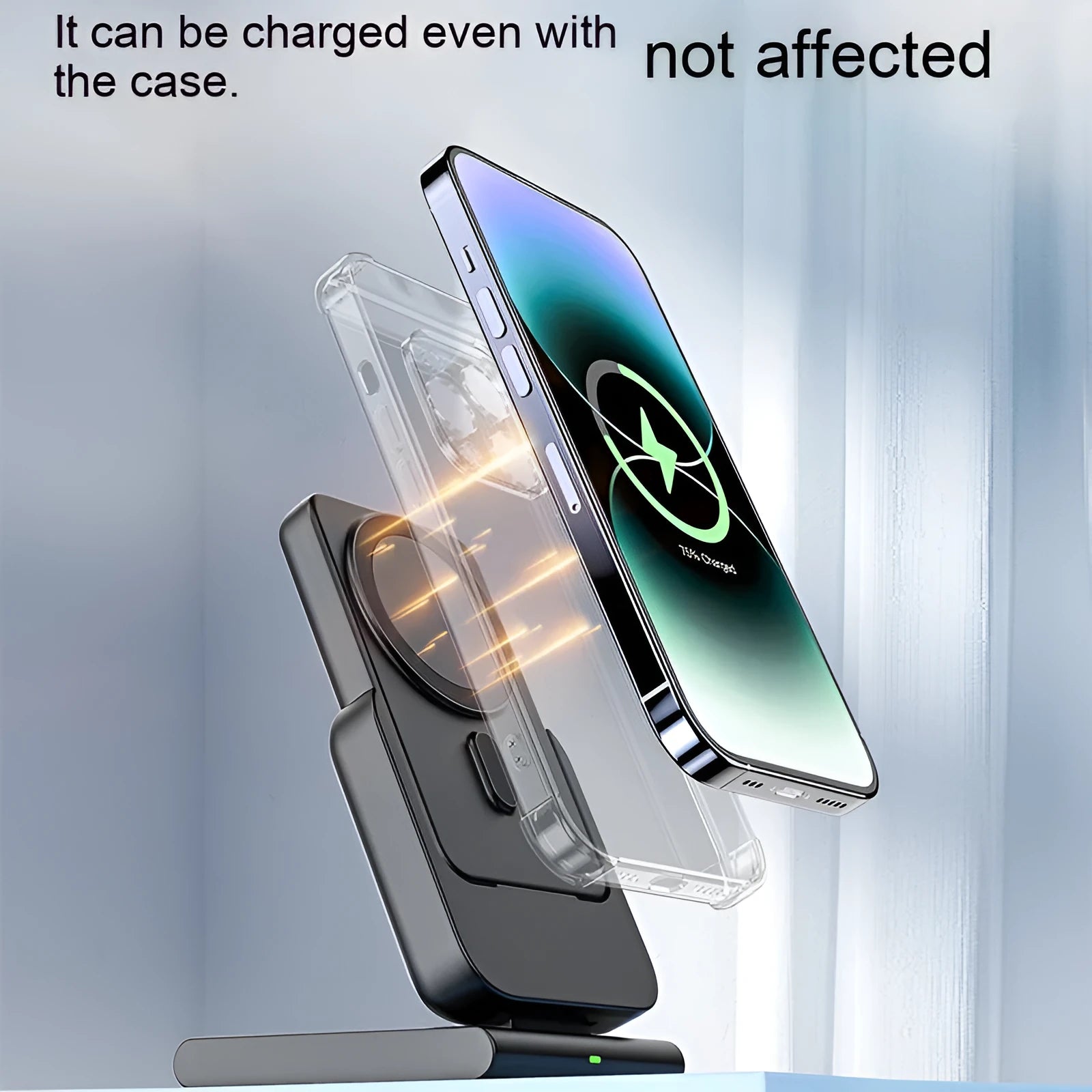Three-in-one magnetic power bank with folding bracket charging iPhone 12-14 Apple Watch and AirPods wirelessly