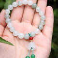 Hand-woven natural white agate and Tian Shan Cui Chinese-style geometric bracelet with lily elements
