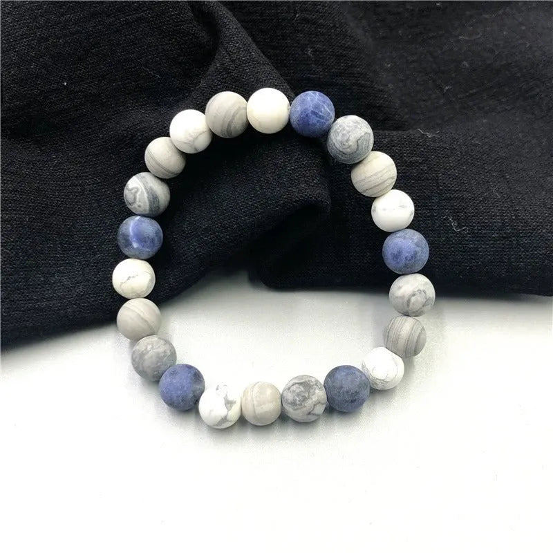 Handmade planet stone bead bracelet in U-shaped design with natural stone beads