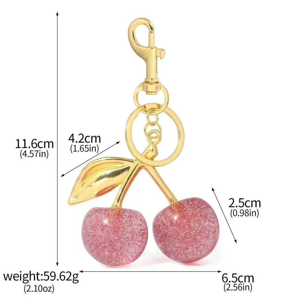 Three-dimensional cherry pendant key ring in zinc alloy with red or pink colour options