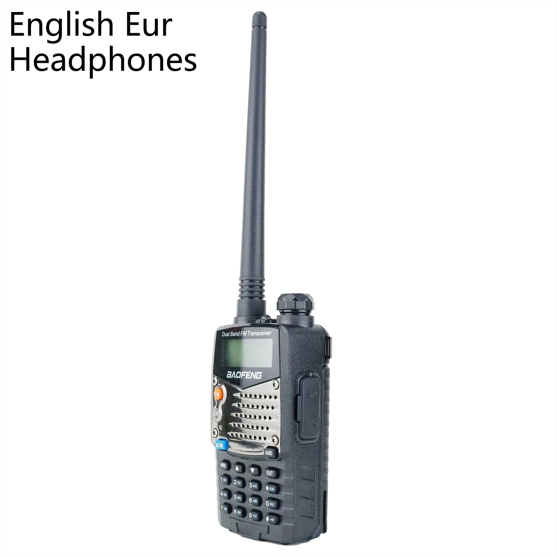Baofeng UV-5RA dual-band two-way radio with dual display, shown without battery.