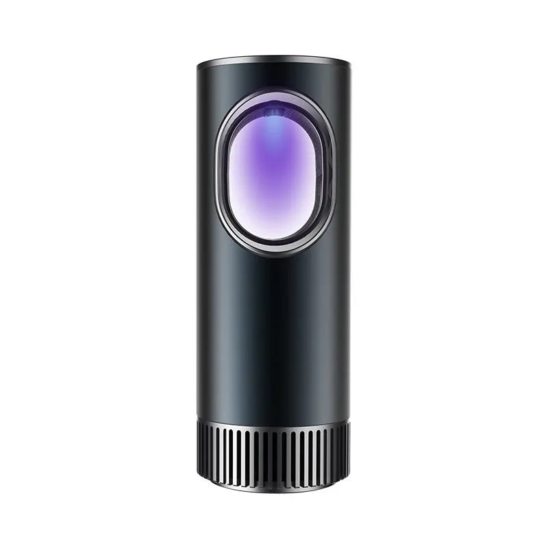 Black USB car air purifier with negative ion technology measuring 187mm tall