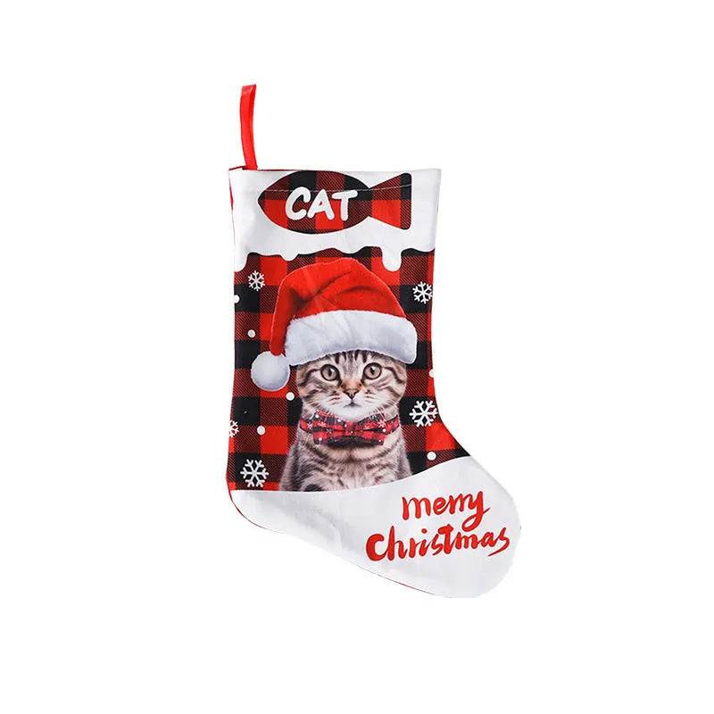 Printed cloth Christmas decoration with puppy cat motifs measuring 26x36cm in plaid colour variants
