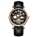 Men's tourbillon mechanical watch with skeleton dial and luminous markers on stainless steel bracelet