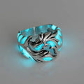 Adjustable Chinese dragon ring with luminous geometric design in antique silver blue and green colours