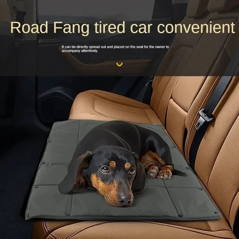 Portable 3-in-1 dog travel bed in black, collapsible with water resistant outer shell for small dogs