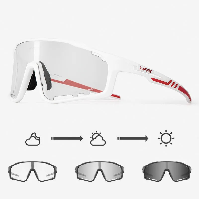 Photochromic cycling sunglasses with semi-rimless TR90 frame in one of 14 colour options.