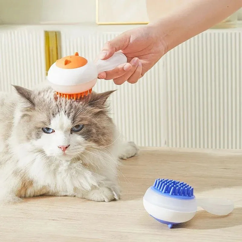 Automatic cleaning pet bath brush with soft gel massage pads in blue and orange colour options