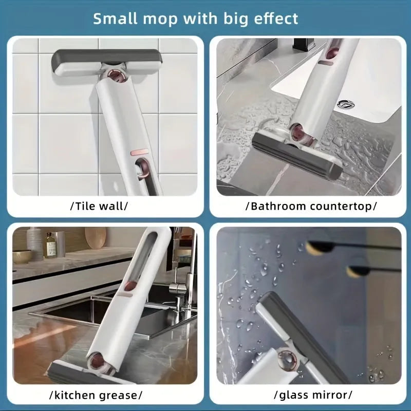 Portable self-squeeze mini mop with built-in wringer, 11.6x6.1 inch stretch length, for desk and window cleaning