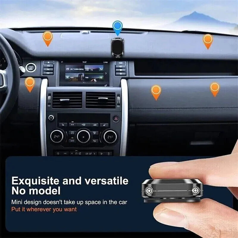 Chrome magnetic car phone holder with foldable bracket on a dashboard