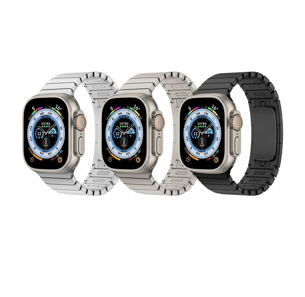 Stainless steel strap with bow buckle suitable for Apple Watch 8, 316 metal band in silver