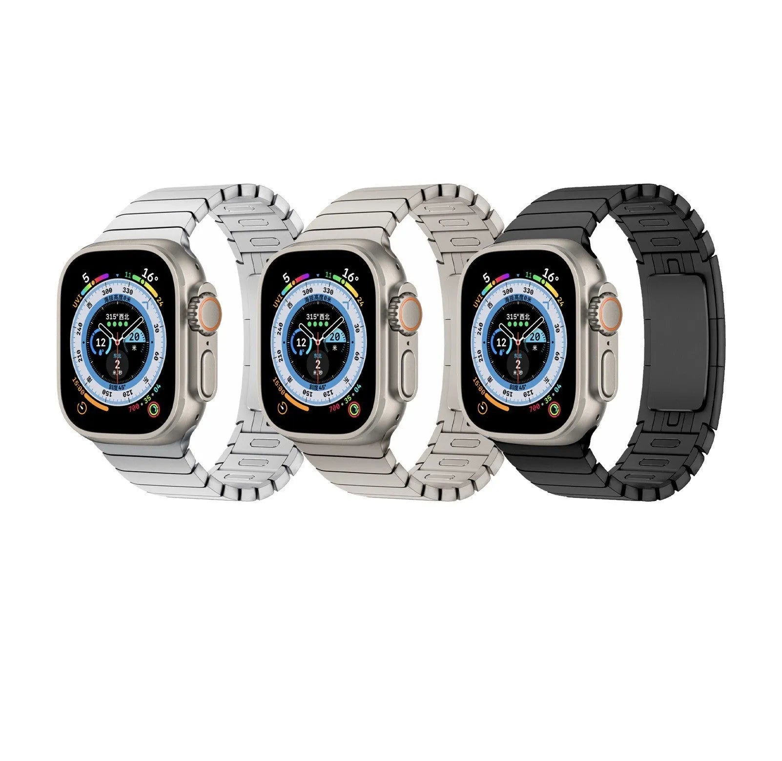 Stainless steel strap with bow buckle suitable for Apple Watch 8, 316 metal band in silver