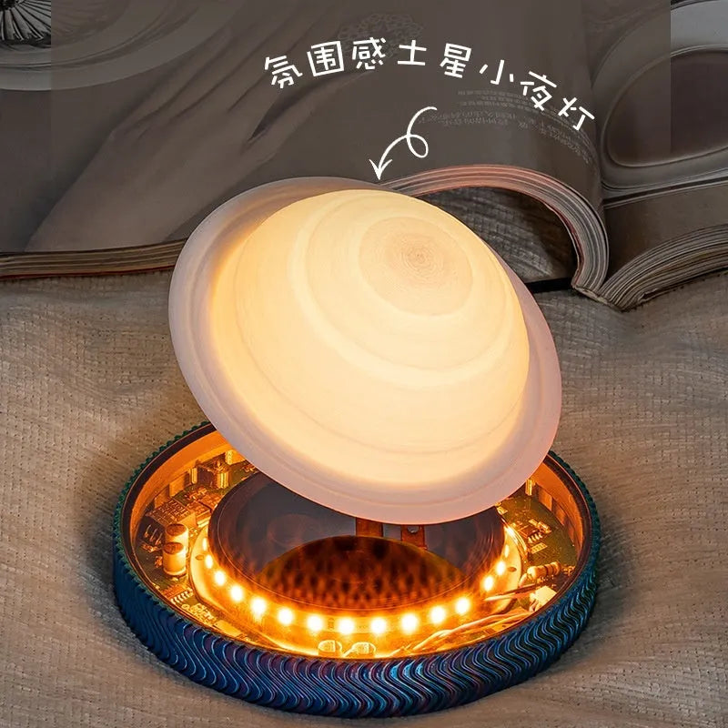 Modern magnetic suspension night lamp showing a levitating moon ornament with soft glow