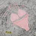 Women's handmade crochet bikini set with matching beach skirt in acrylic fabric