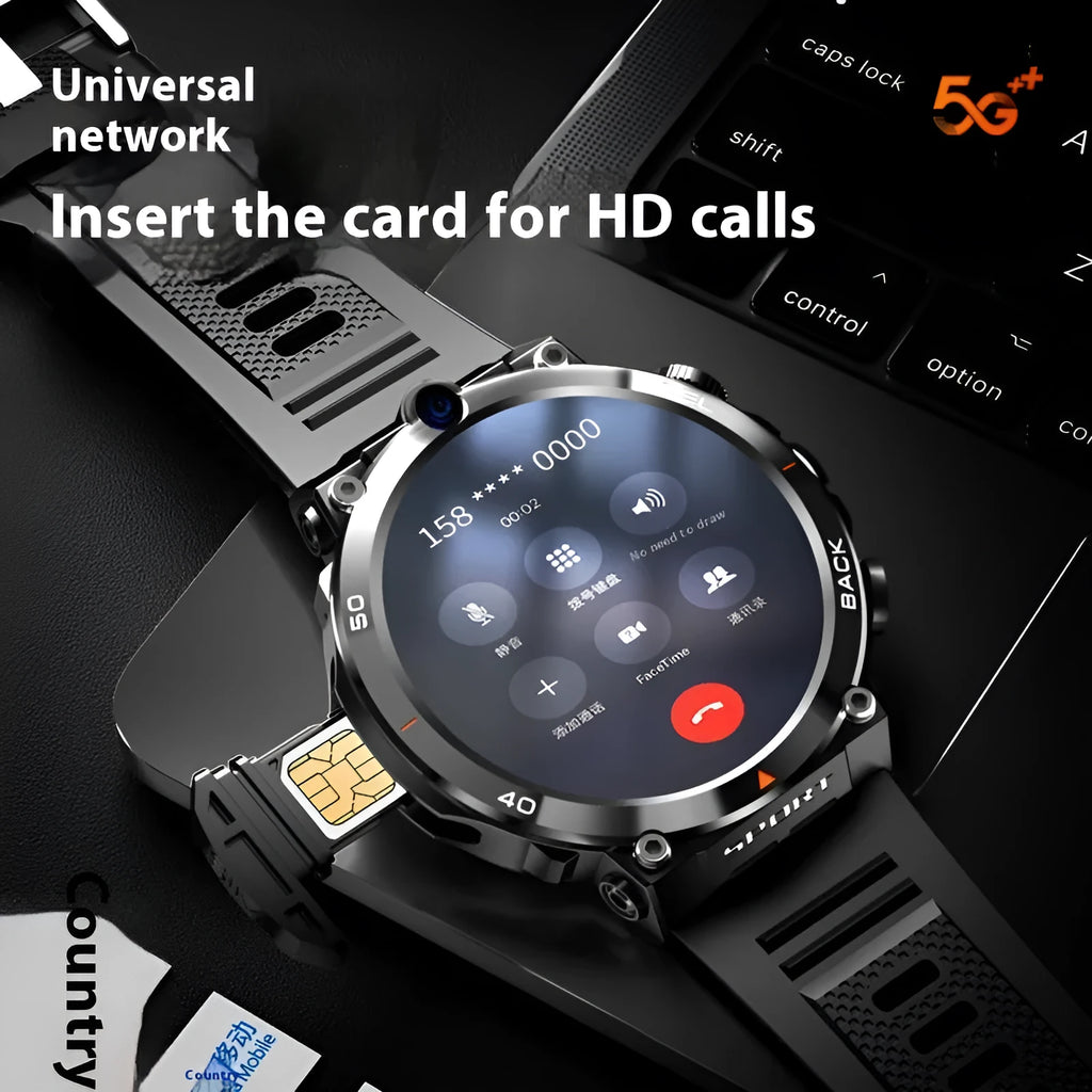 Sports smartwatch with dual cameras on a wrist, showing TFT touch screen display.