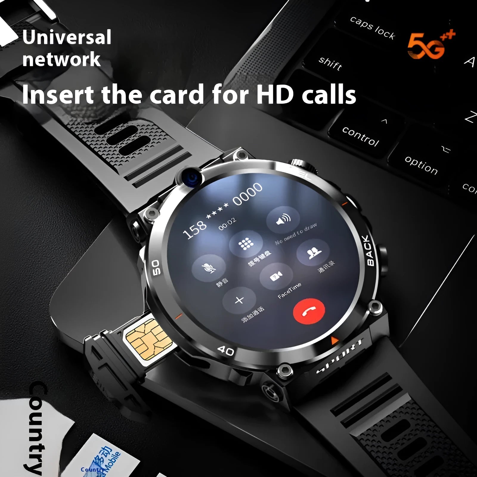 Sports smartwatch with dual cameras on a wrist, showing TFT touch screen display.