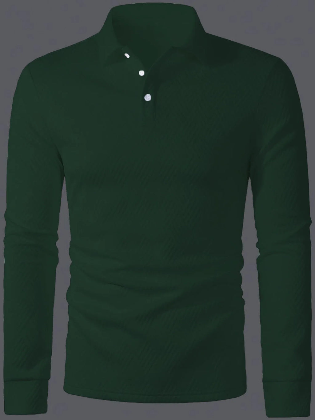 Men's solid colour long sleeve polo shirt with lapel collar in black, loose fit polyester fabric
