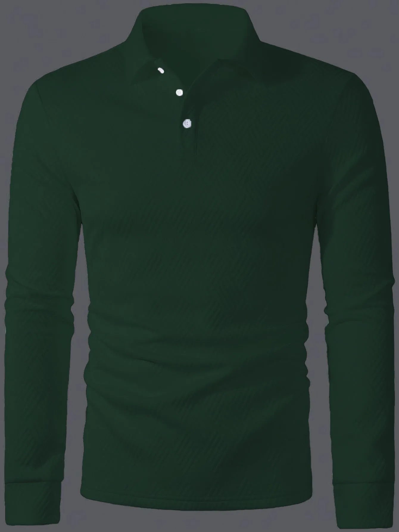 Men's solid colour long sleeve polo shirt with lapel collar in black, loose fit polyester fabric