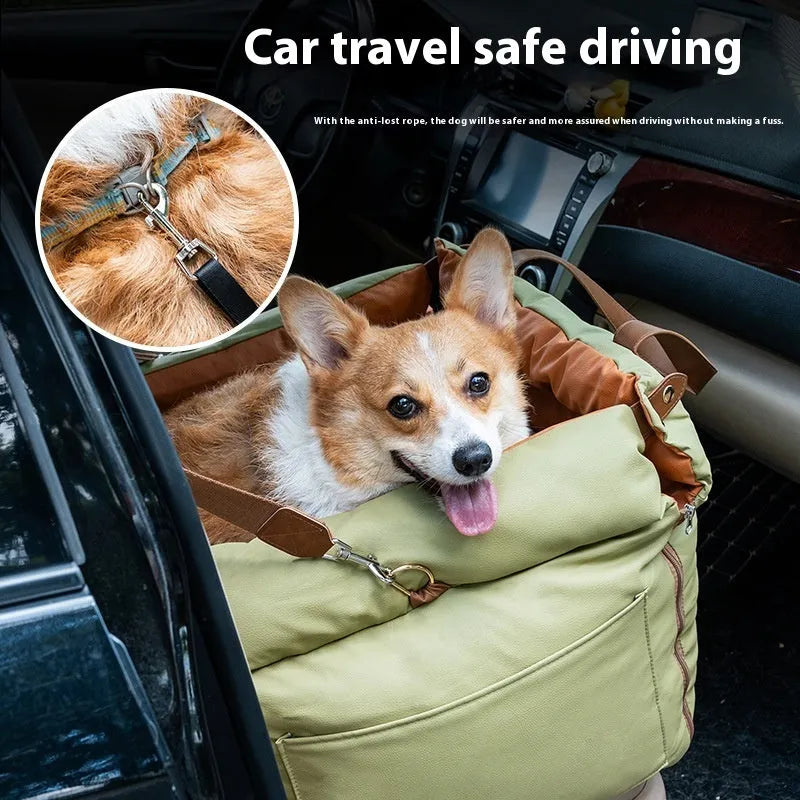 Portable cloth car kennel for cats measuring 55x50x45cm in brown colour variant