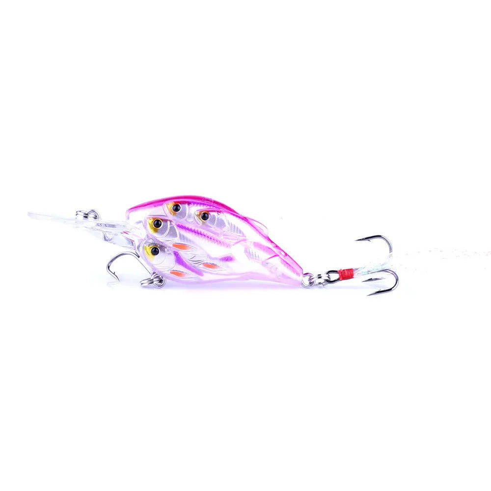 Sea fishing hard bait floating lure with feather tail in one of nine colour options, 7.5cm long.
