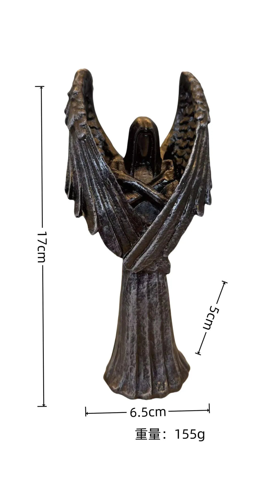 Dark Angel resin statue ornament with gothic design, 17cm tall on display shelf.