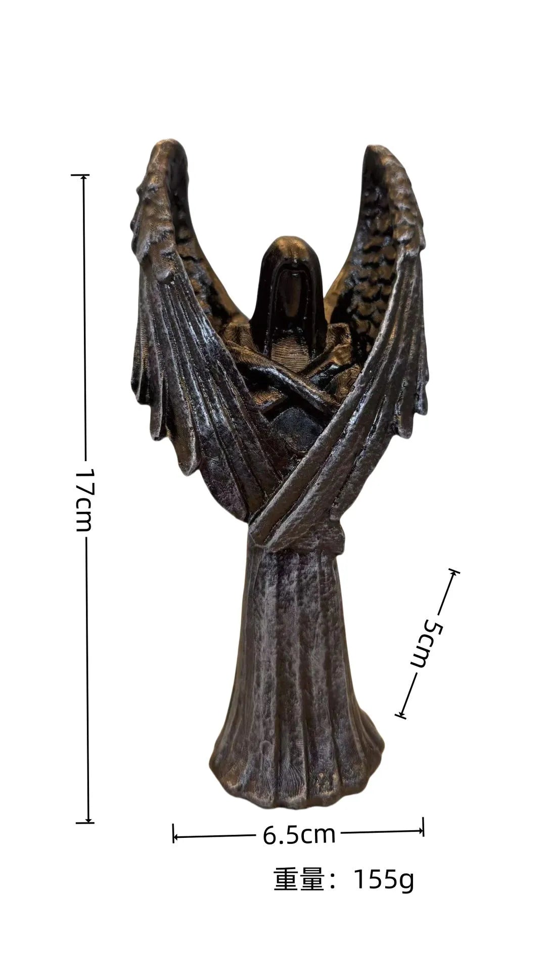 Dark Angel resin statue ornament with gothic design, 17cm tall on display shelf.