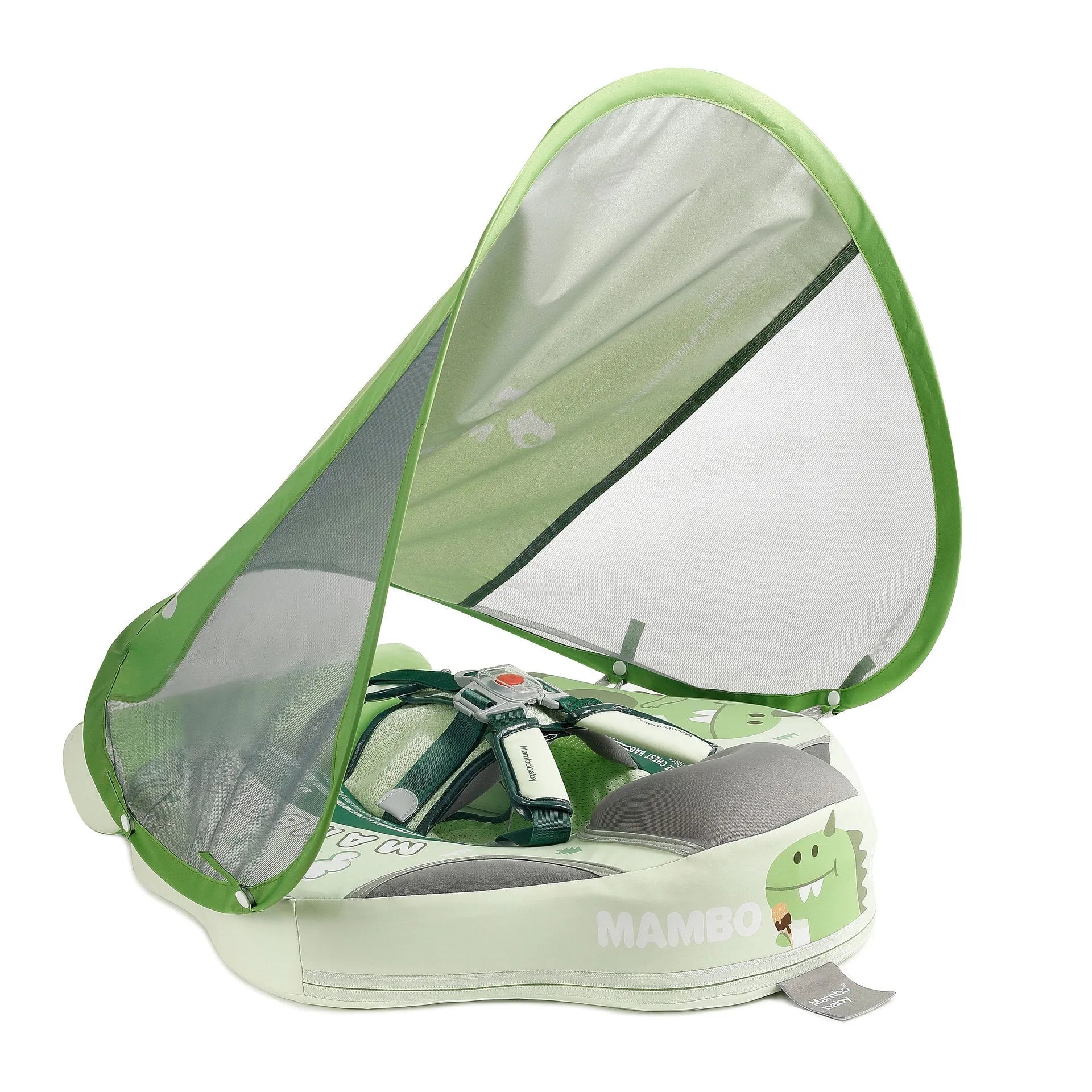 Green dinosaur baby floating swimming ring with sun shade for children 3-24 months