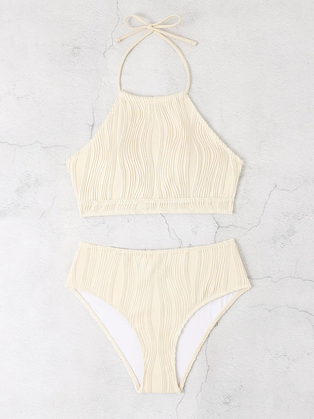 Conservative apron-style high waist swimsuit in polyester fabric