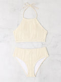 Conservative apron-style high waist swimsuit in polyester fabric