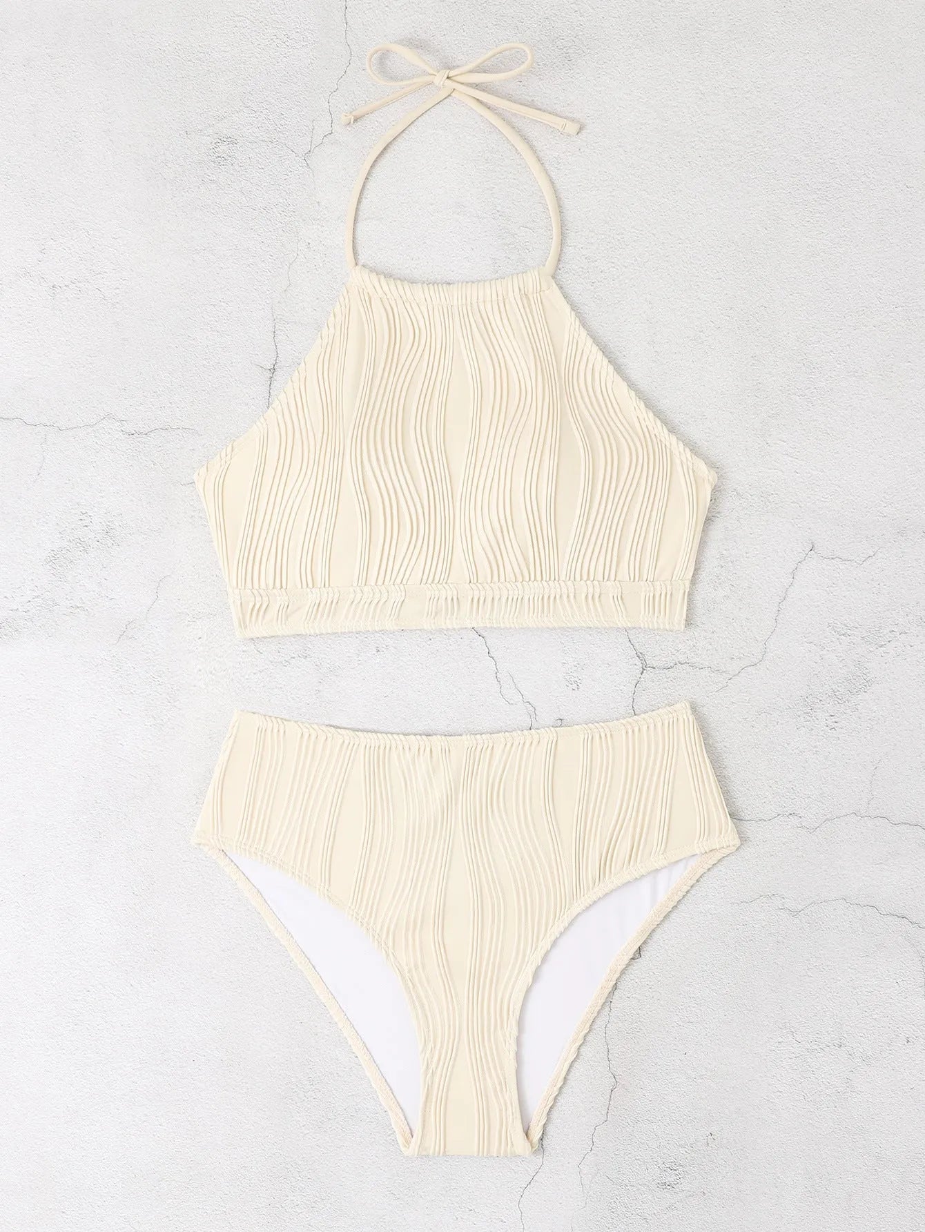 Conservative apron-style high waist swimsuit in polyester fabric