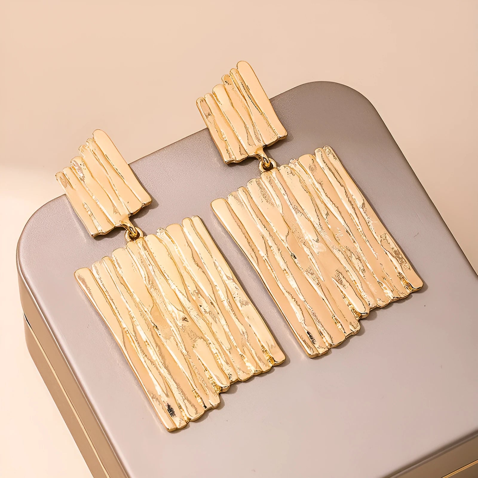 Gold geometric vertical stripe drop earrings for women made from zinc alloy