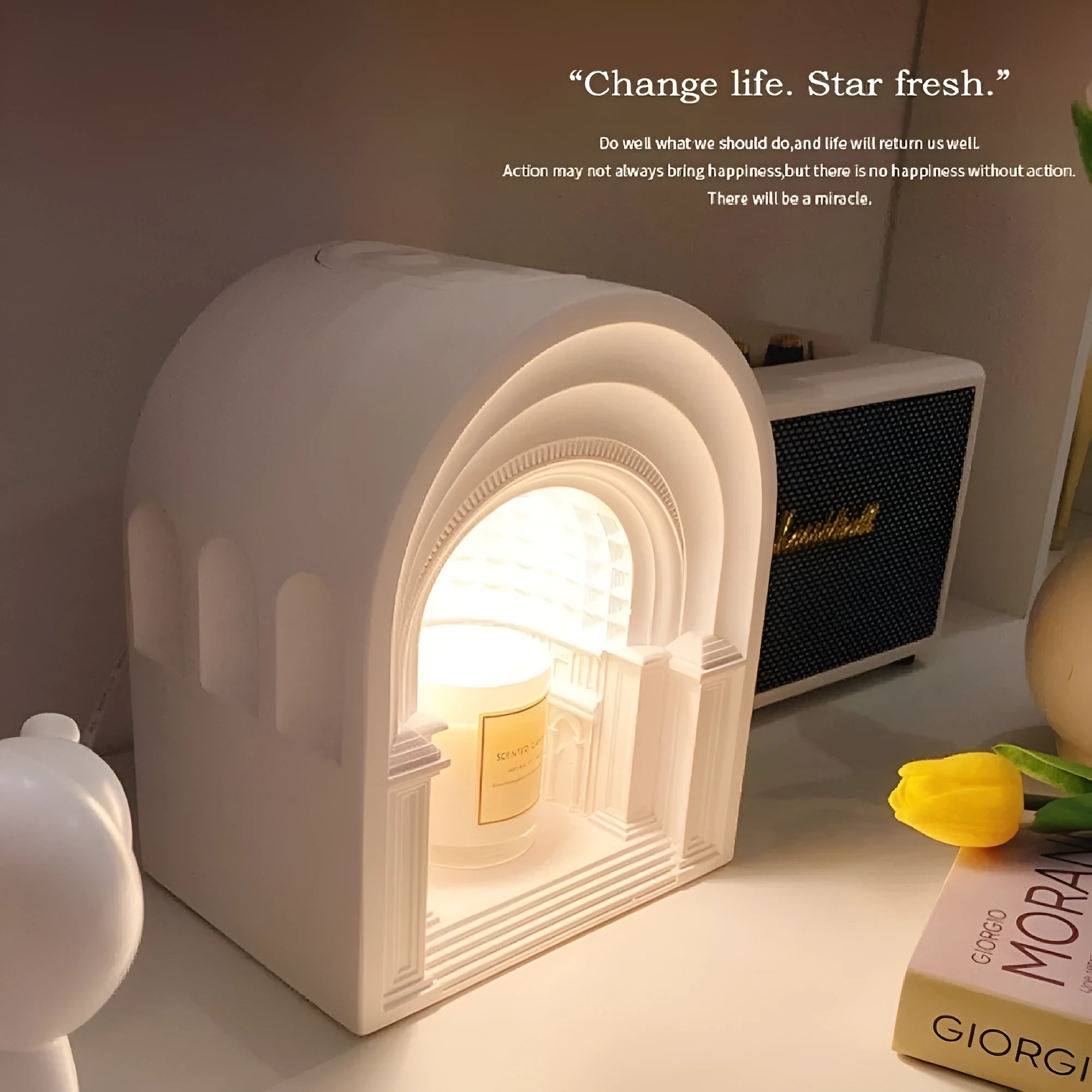 Nordic style retro gypsum bedside lamp with timing dimmer and aromatherapy candles