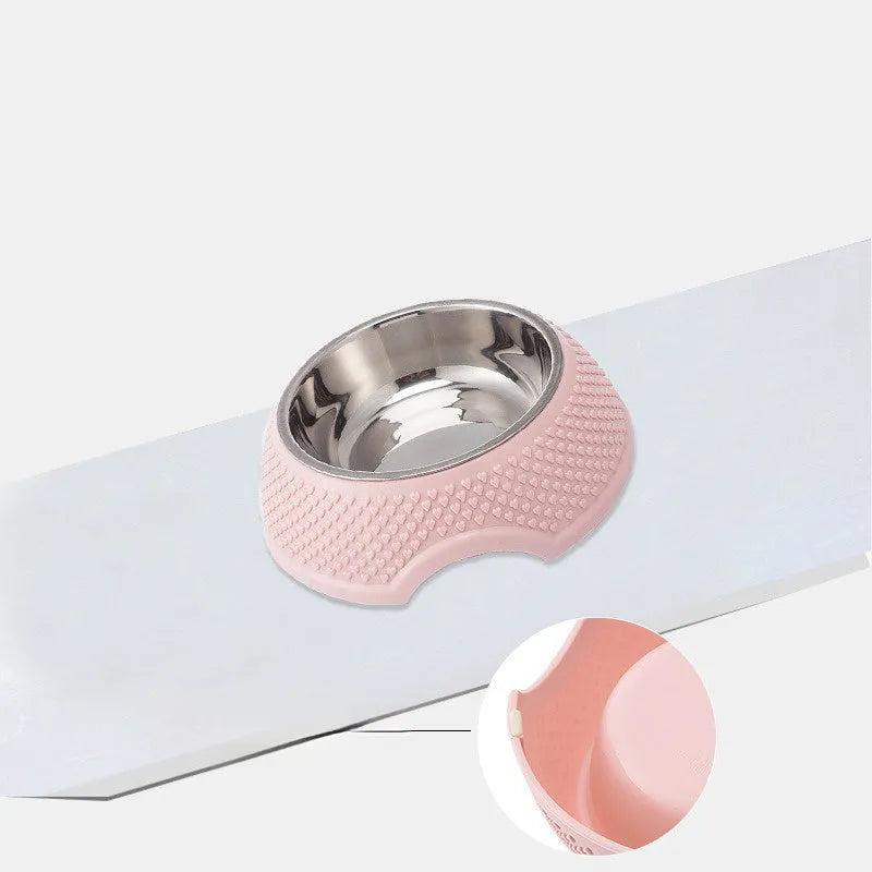 Stainless steel pet bowl with non-slip base in blue, green or pink for cats and dogs