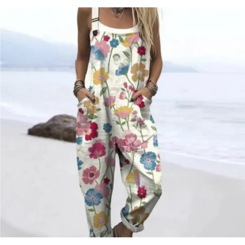 Women's digital print button suspender trousers mid waist straight leg polyester available in multiple colours sizes S to 5XL
