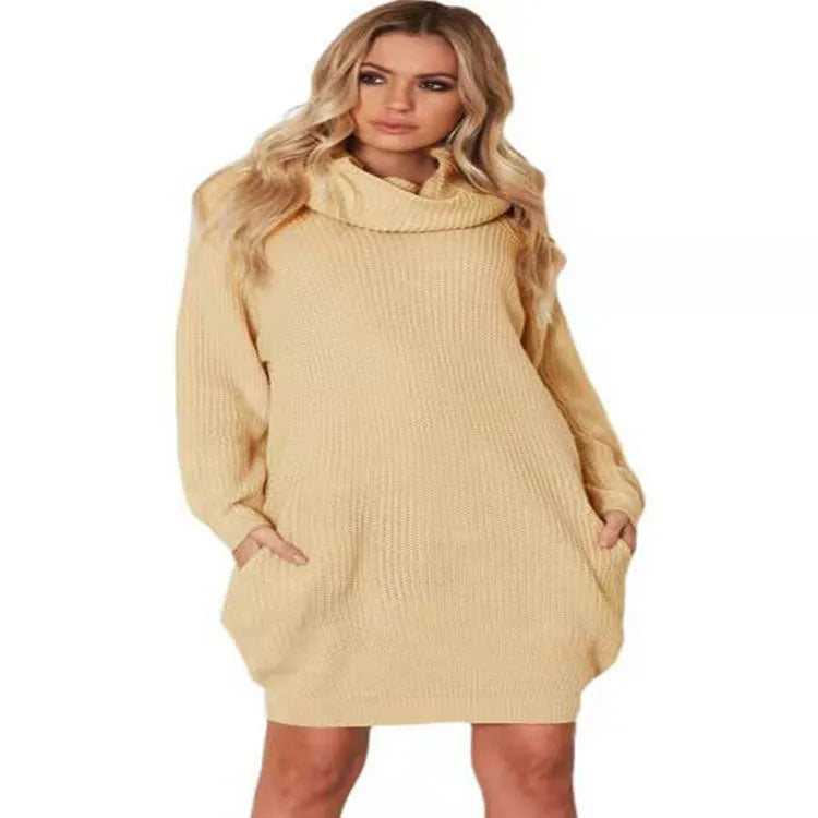Yellow lapel collar acrylic pullover sweater shown on a model, demonstrating its mid-length loose fit.
