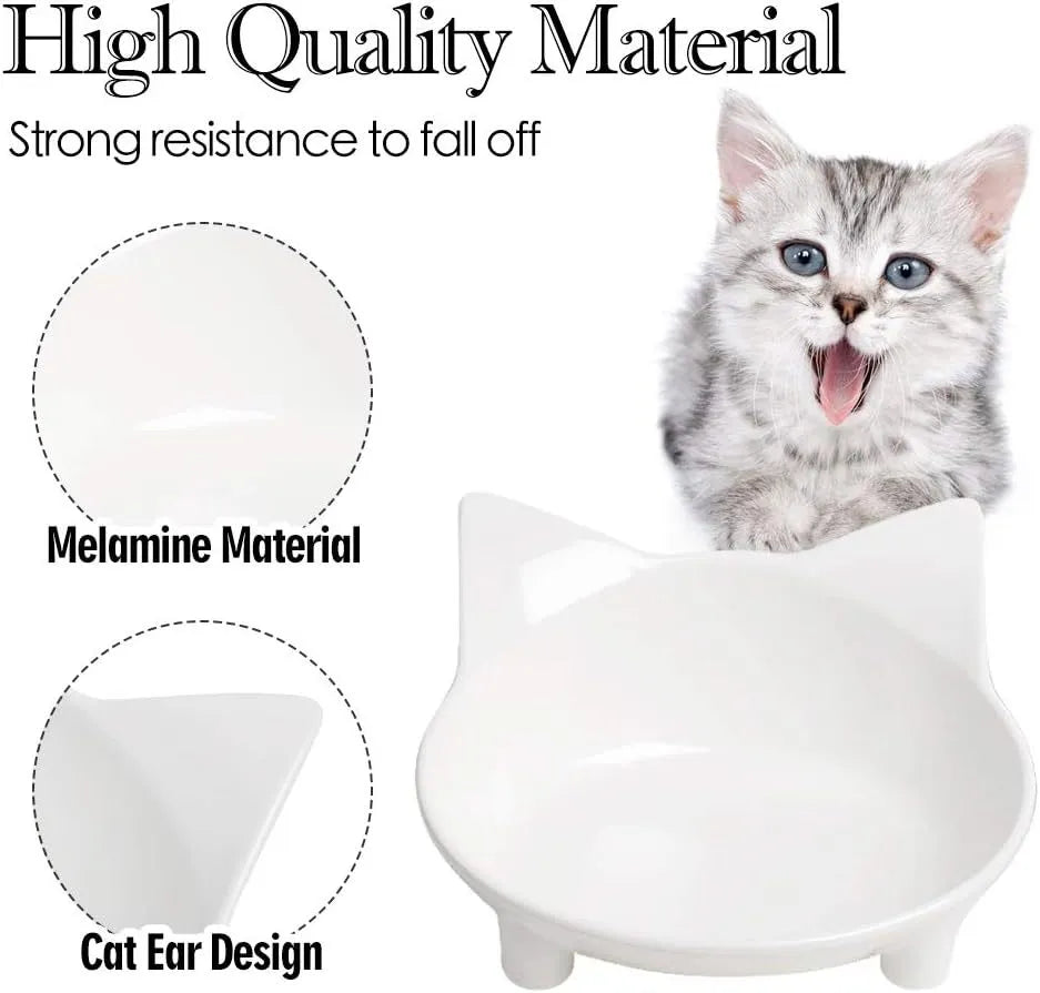 Shallow melamine pet food bowl with anti-skid rubber base in black or white
