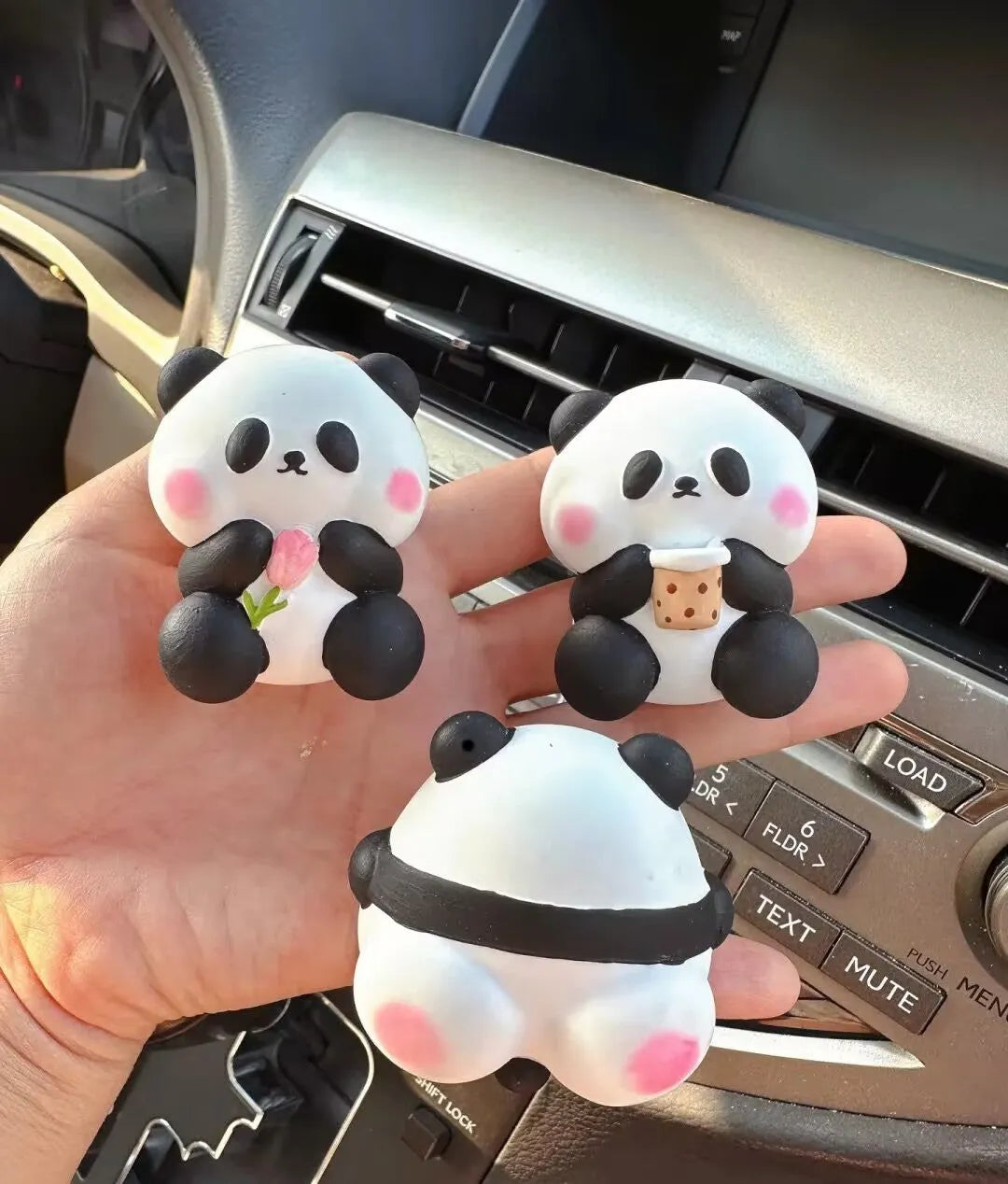 Panda car vent perfume diffuser decoration with clip attachment in three design variations