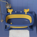 Foldable blue portable pet bath tub for small dogs and cats on a white background.
