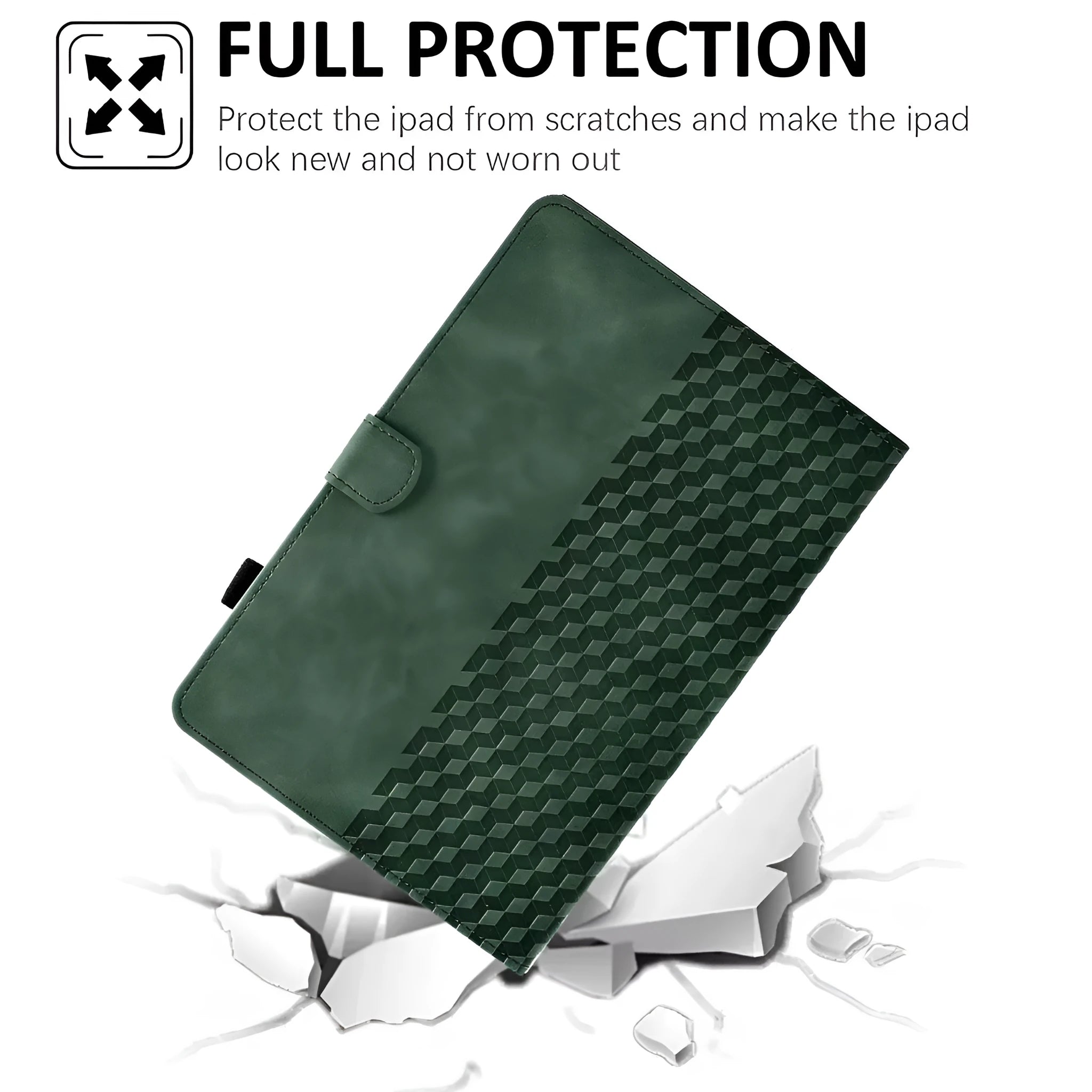 iPad Pro 11 leather case with card holder in diamond embossed pattern, showing stand function.