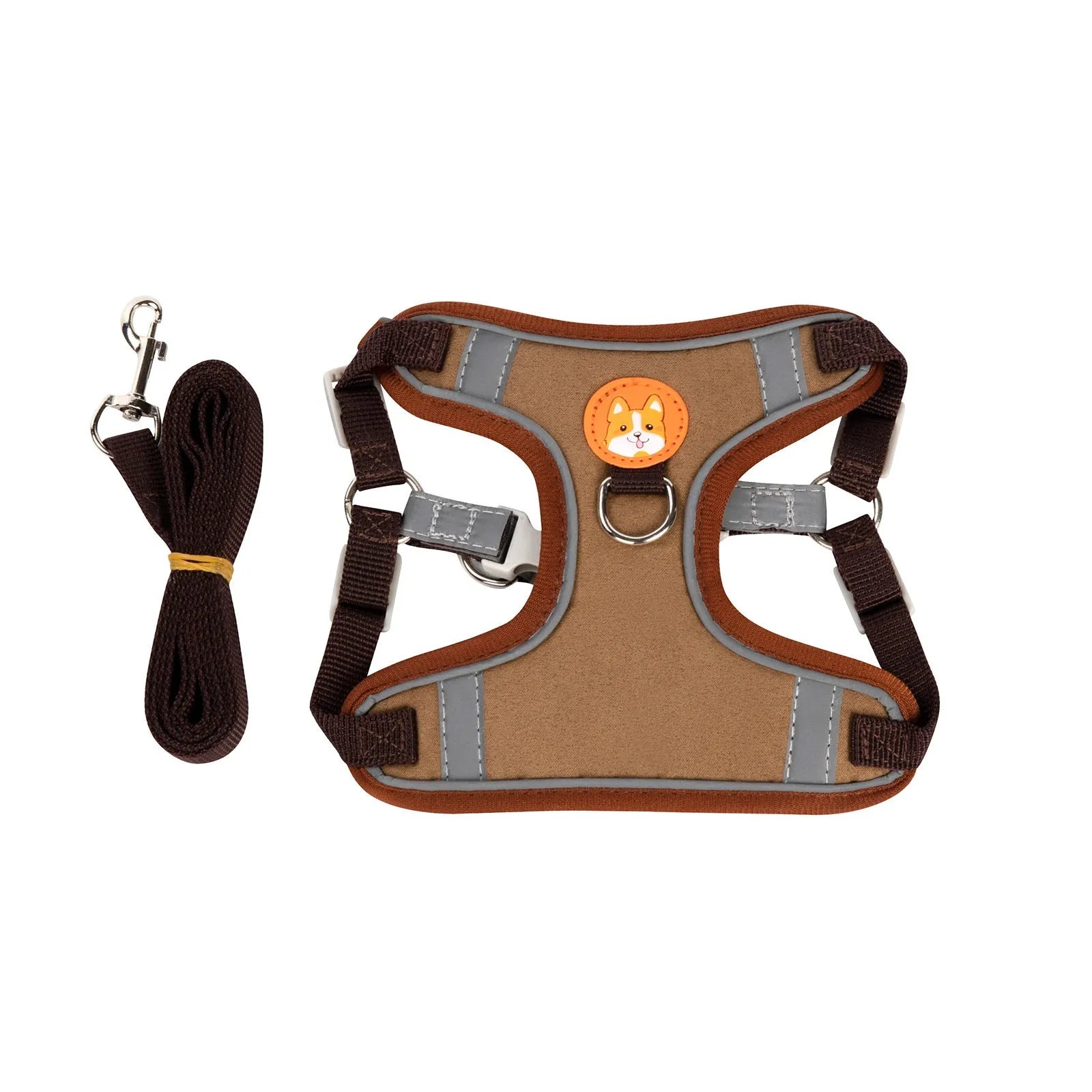 Adjustable dog harness vest with haulage rope in one of six colours: purple, blue, orange, red, brown, or green.