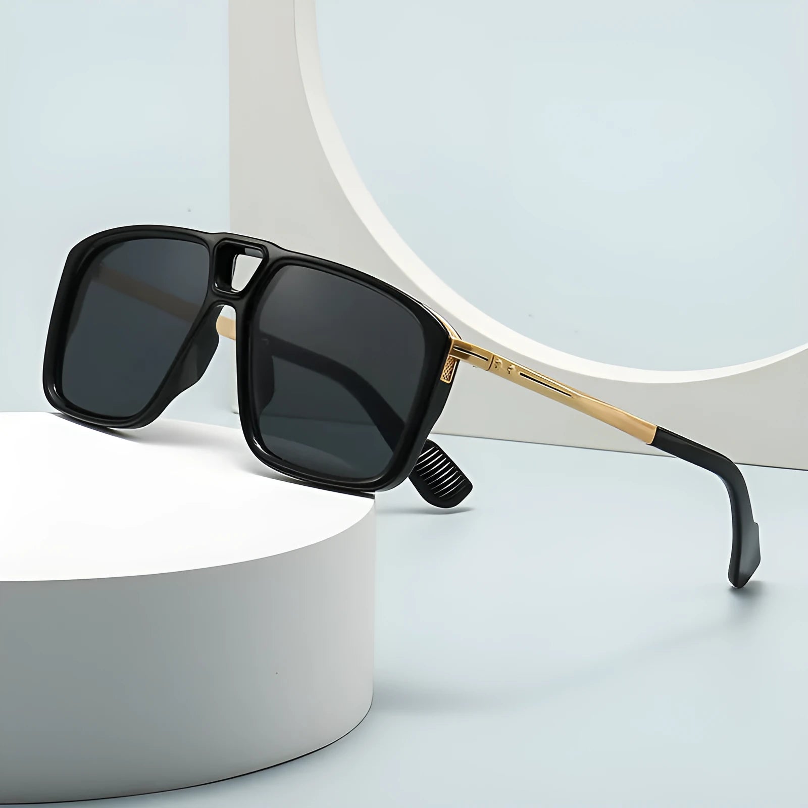 Men's retro double square sunglasses with plastic and metal frame in six colour options