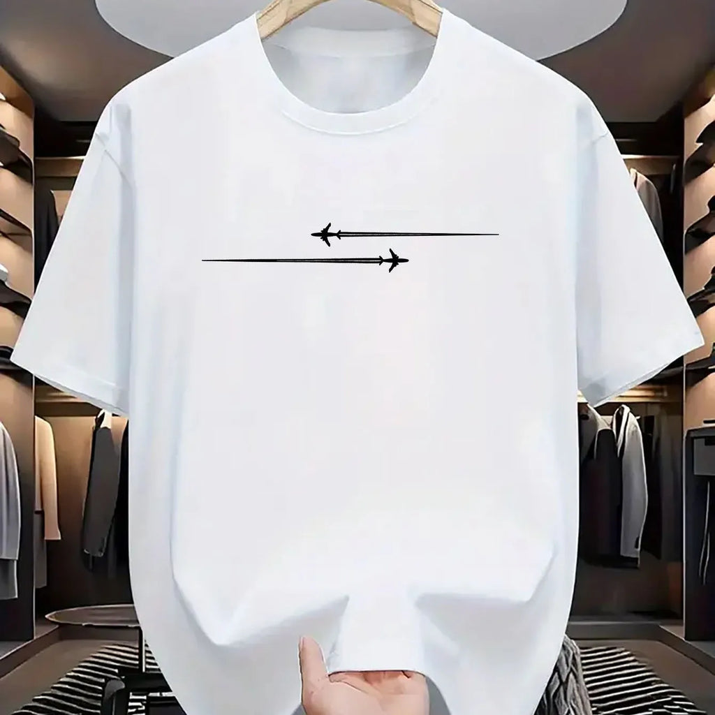 Man's loose-fit cotton blend T-shirt with a printed cartoon pattern, shown in multiple colour options.