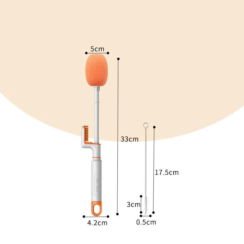 Long handle plastic cup brush for bottle cleaning in orange colour option