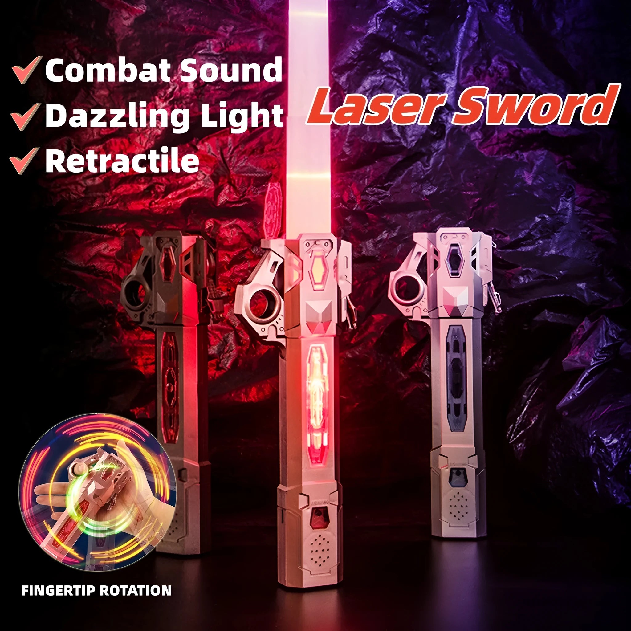 7 colour RGB retractable laser sword lightsaber toy with frosted handle on a dark background