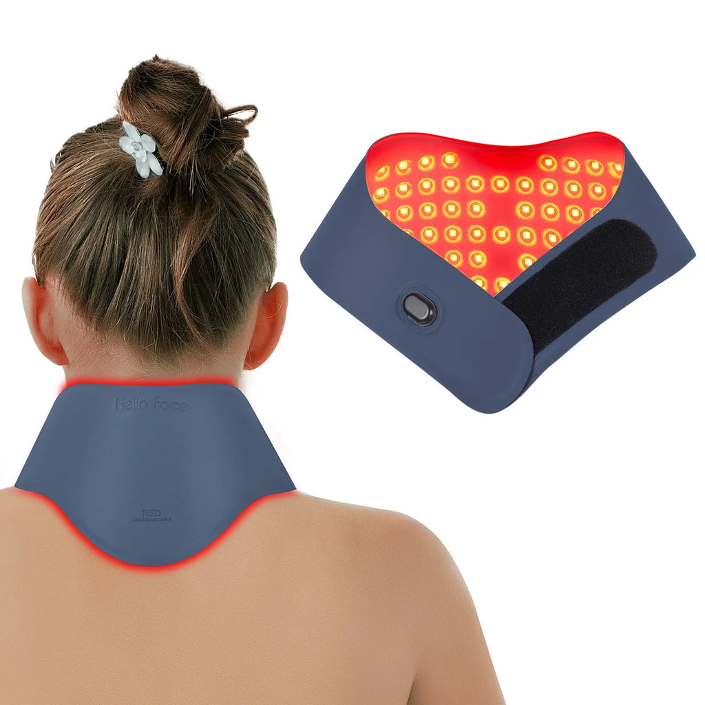 Red light hot compress neck massager for cervical physiotherapy in dark sky blue colour.