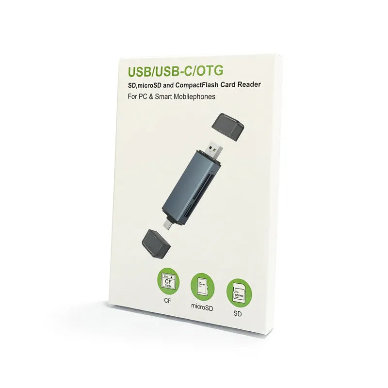 CF SD TF three-in-one USB card reader with aluminium alloy construction