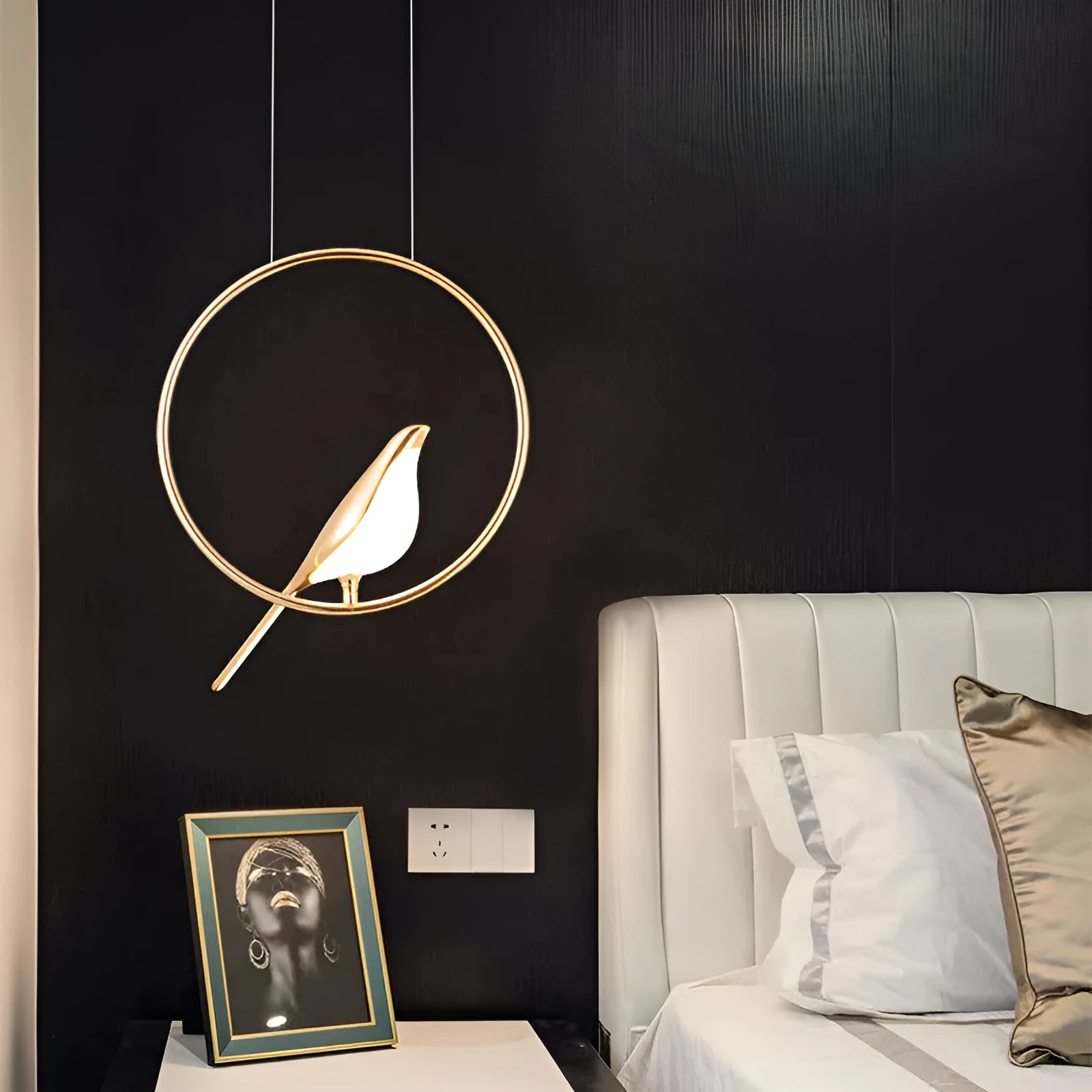 A long, vertical modern chandelier with a zinc alloy and acrylic design, hanging 150cm from the ceiling.