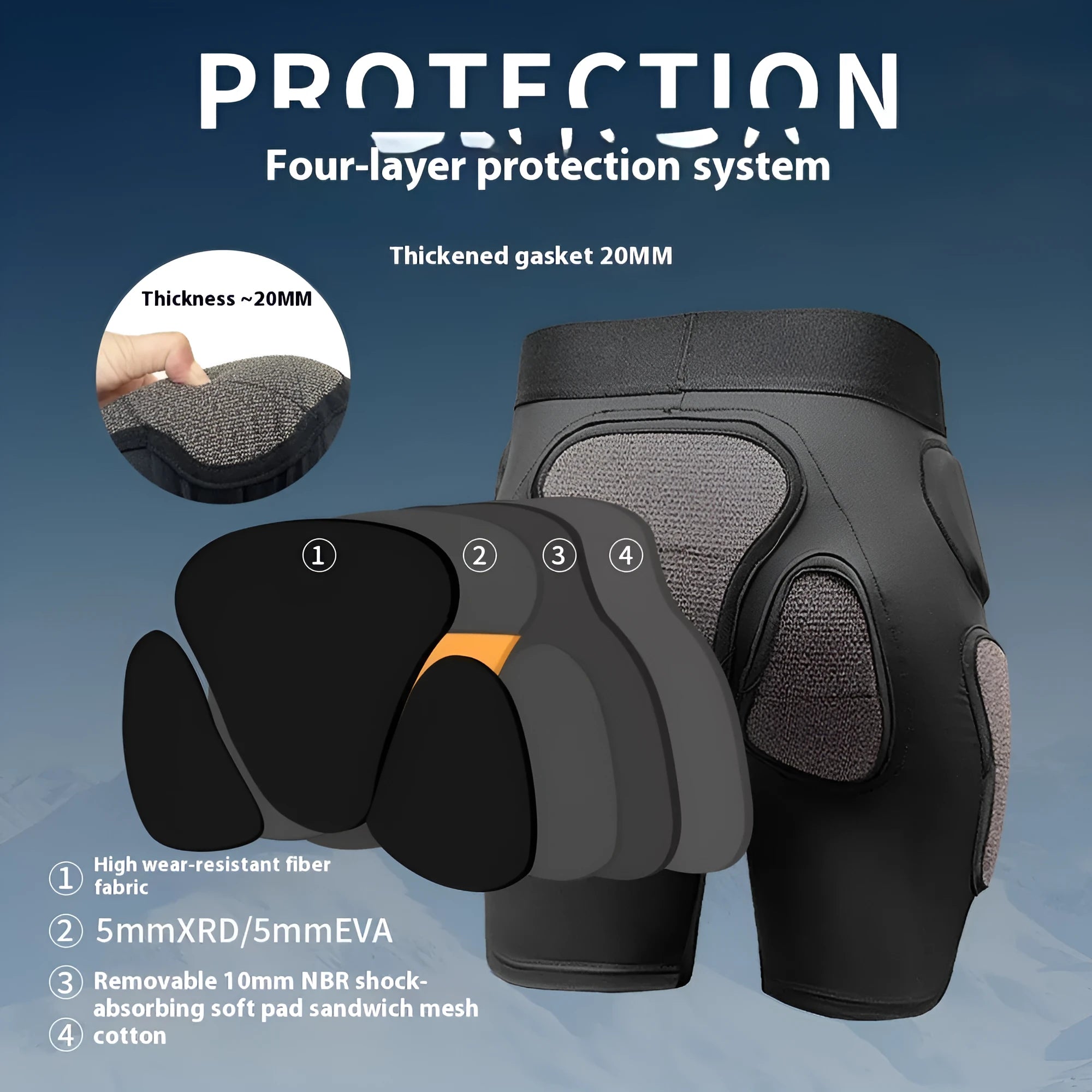 X-ray diffraction ski protective anti-fall pants with hip and knee pad options for snow sports