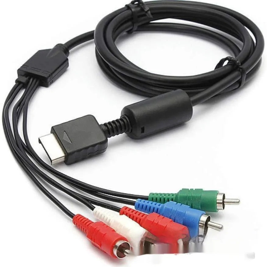 Black 1.8m nickel plated AV component cable with red green blue video and red white audio RCA plugs for PS2 PS3
