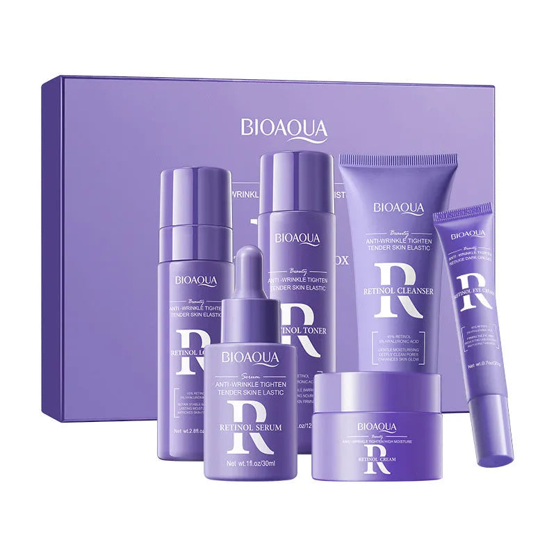 BIOAOUA Bioaqua retinol anti-wrinkle firming high moisturising 6-piece facial care gift box with six products on display
